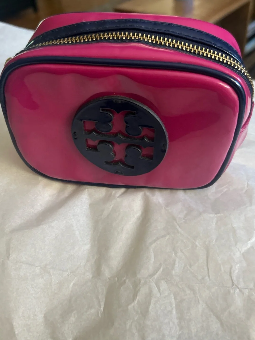 Tory Burch Pink & Navy Patent Cosmetic Case